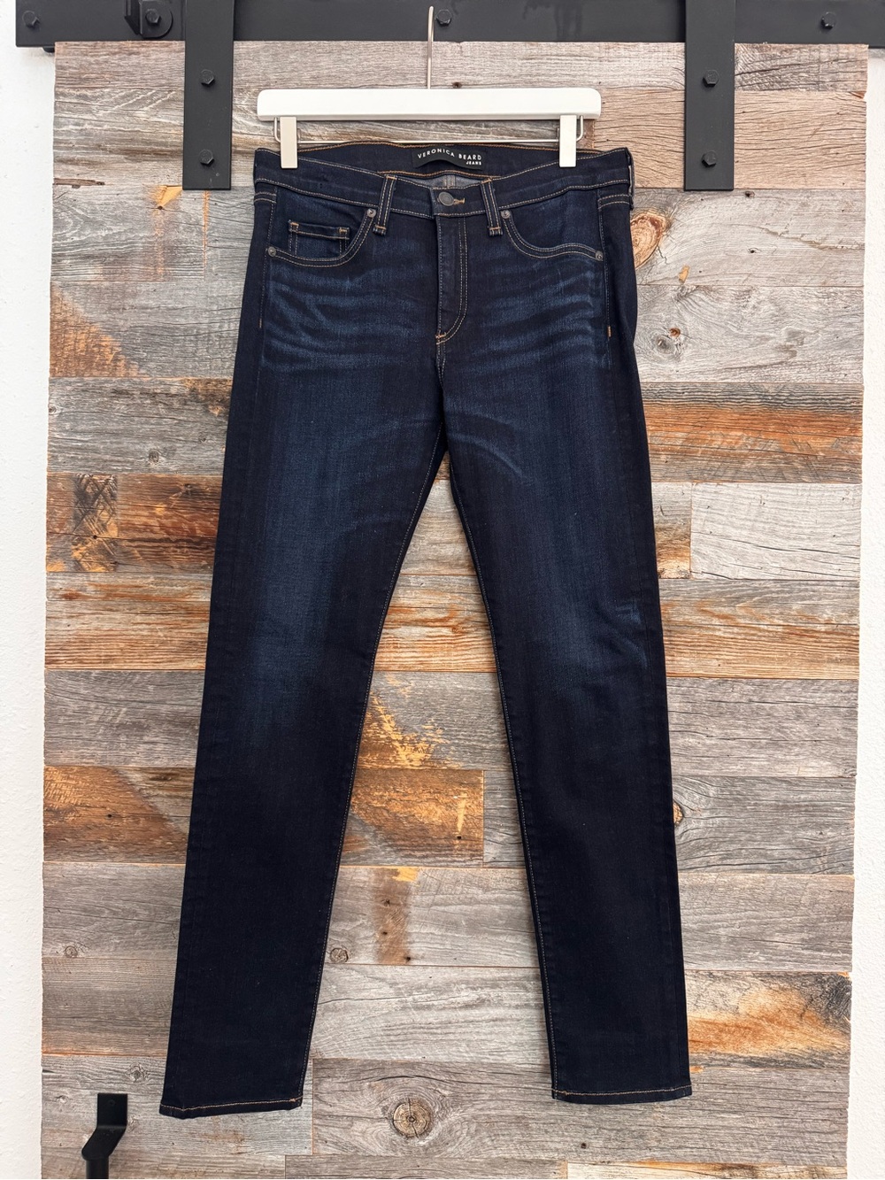 Veronica Beard Brooke Mid-Rise Skinny Jeans in Deep Blue Wash